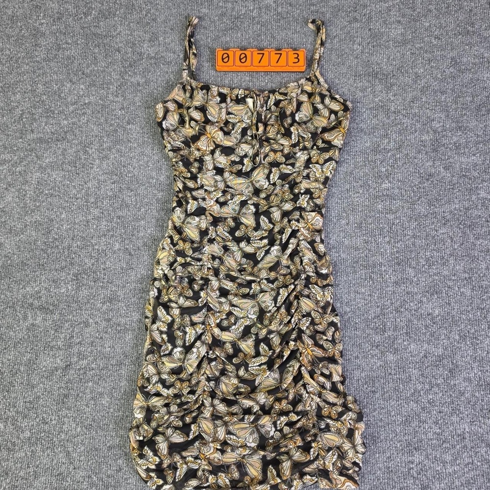 Ultra Flirt Y2K Black & Gold Butterfly and Dragonfly Print Mini Dress Size Small